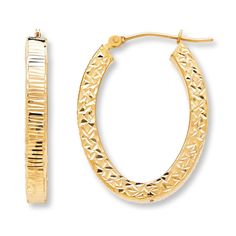 Textured finishes and squared edges lend extra style to these pretty hoop earrings for her. Crafted in 10K yellow gold, the earrings secure with snap-lock clasps. Rectangular Yellow Gold Hoop Earrings, Yellow Gold Rectangular Hoop Earrings, Yellow Gold Rectangular Hoop Earrings, Tarnish Resistant, Rectangular Yellow Gold Hoop Earrings For Anniversary, Rectangular 14k Yellow Gold Hoop Earrings, Yellow Gold Rectangular Hoop Earrings For Anniversary, 14k Yellow Gold Rectangular Hoop Earrings, Gold Stock, Jewelry Advice