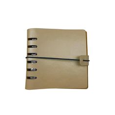 a brown leather notebook with black handles