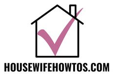 a house with a check mark on it and the words housewifes com written in pink