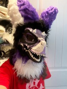 Dinomask Fursuit, Dinomask Ideas, Dino Mask Ideas, Dino Mask Paint Ideas, Dino Masks, Purple Mask, Dino Mask, Dinosaur Mask, Mask Ideas