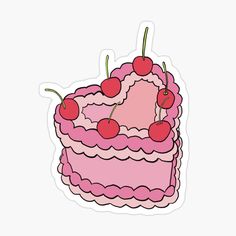 a pink cake with cherries on top sticker