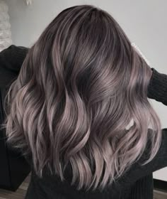 Smokey Ash Brown Hair With Highlights, Ash Toned Highlights, Light Ash Grey Hair, Frosty Brown Hair Color, Cool Ash Brown Hair Color, Ash Gray Brown Hair, Champagne Grey Brown Hair, Mushroom Gray Hair, Silver Brown Hair Balayage