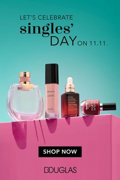 an ad for douglas's cosmetics featuring bottles of perfumes and the words, let's celebrate singles'day on 11 11 11 11 11 shop now