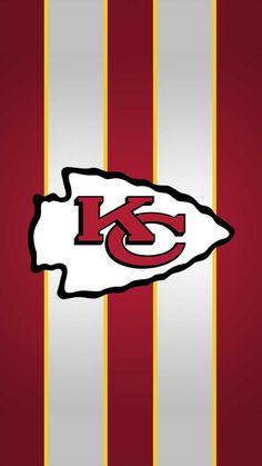 the kansas chiefs logo on a red and yellow striped background