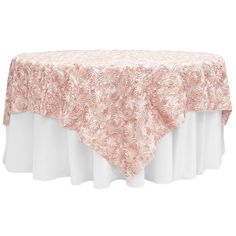 Rosette Satin Table Overlay Topper 85x85 - Blush/Rose Gold - CV Linens Satin Background, Chair Back Covers, Table Overlays, Event Table, Blush Rose, Blush Roses, Chair Backs, Chair Covers, Polished Look