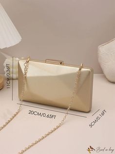 BirdinBag - Gold Clutch Bag with Chain: Elegant Pu Leather, Perfect for Evening Parties Golden Clutch, Gold Clutch Bag, Rhinestone Clutch, Bag With Chain, Gold Clutch, Minimalist Pattern, Pink Backpack, Word Wrap, Box Bag