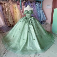 Exquisite Mint Green Quinceanera Lace Dress 3D Floral Sweet 15 16 Ball Gowns.  "This pin contains affiliate links, which means I may earn a commission at no cost to you extra for you".   #affiliate #advertising" Mint Green Quinceanera, Green Sweet 16 Dresses, Emerald Green Quinceanera Dresses, Cotillion Dresses, Gown Birthday, Green Quince