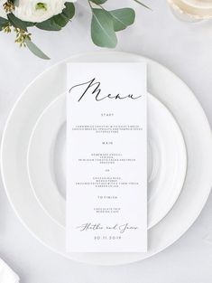 a white plate with a menu on it