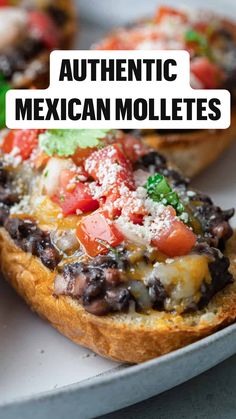 an image of mexican mollets on a plate with text overlay that reads authentic mexican mollies