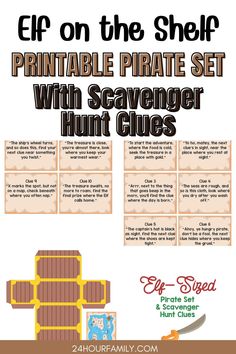 the printable pirate set with scavenger hunt clues for children to play in