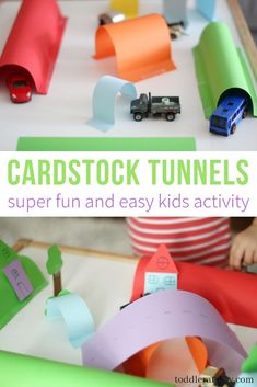 this is an easy and fun activity for kids to make cardstock tunnels with construction paper