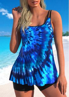 Color:Blue;Size:S;Size:M;Bra Style:Padded;Support:Wire Free;Pad Style:Removable;Strap Style:Adjustable;Package Contents:1 X Tankini Top , Without Bottom;Occasion:Sport;Style:Tribal; Womens Tankini Tops, Summer Bra, Modest Tankini, Blue Tankini, Tie Dye Swimsuit, Fashion Bra, Plus Size Tankini, Womens Tankini, Printed Tankini