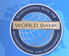 the world bank logo is shown in front of a blue background with an earth map