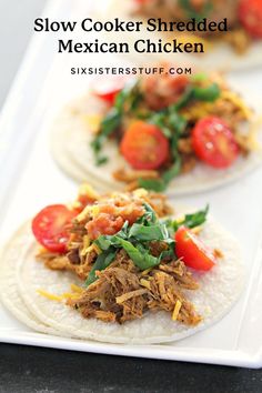 three tortillas topped with meat and vegetables