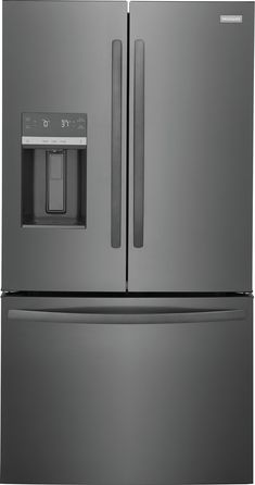 36" French Door Refrigerator with 27.8 Cu. Ft. Capacity, CrispSeal Crispers, PurePour™ Water Filter, Auto-Close Doors, EvenTemp Cooling System, Full-Width Deli Drawer, PureAir Ultra® II Air Filter, and Energy Star Certified: Black Stainless Steel. Keep produce fresh for longer and avoid premature shriveling in our CrispSeal® Crispers. Unlike other crispers, ours offers a seal that blocks out dry air from entering your crisper. Keep safe, great tasting water flowing. Our filter reduces up to 99% Stainless Fridge, Steel French Doors, Refrigerator Brands, Fridge French Door, Stainless Steel Refrigerator, Freezer Burn, Bottom Freezer, Stainless Steel Doors, French Door