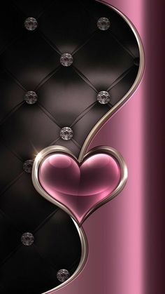 a black and pink background with a heart on the center, surrounded by small diamonds