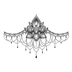 a black and white drawing of a flower with beads hanging from it's petals