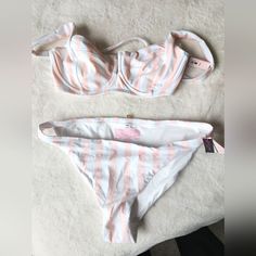 Brand New Pink And White Striped Bikini! Top Is A Size 32 Ddd And The Bottoms Are Xl. Never Been Worn. Victoria's Secret White Casual Swimwear, White Casual Victoria's Secret Swimwear, Casual White Victoria's Secret Swimwear, Victora Secret, Swim Brands, Suit Set, Victoria Secret Swim, Victoria's Secret Pink, Pink And White