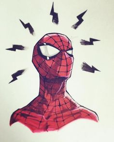 a drawing of a spider man with lightning bolts coming out of his face