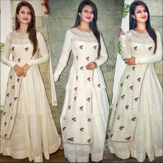 Lehenga Gown, Party Wear Gown, Long Kurti, White Gown, Indian Gowns, Heavy Embroidery, Dress Indian Style, Silk Gown