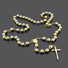 Solid 14K Gold Rosary Beads Necklace 8mm 36" Romantic Gifts For Men, Gold Rosary Necklace, Best Gift For Husband, Mens Diamond Earrings, Rosary Beads Necklace, Real Gold Chains, Gold Rosary, Best Boyfriend Gifts, Fashion Jewellery Online