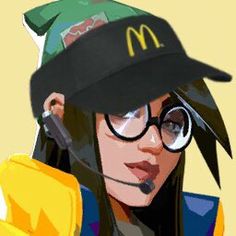 a woman wearing a hat and glasses holding a cell phone to her ear with a mcdonald's logo on it