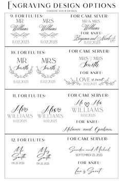 wedding seating cards with the names and date