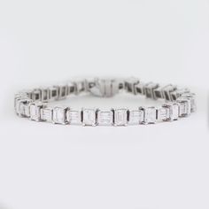 Diamond Tennis Bracelet - Platinum - 15.15ct.-Da Vinci Fine Jewelry Timeless Emerald Cut Diamond Bracelet With Baguette Diamonds, Timeless Emerald Cut Baguette Diamond Bracelet, Luxury Silver Emerald Cut Diamond Bracelet, Timeless Emerald-cut Baguette Diamond Bracelet, Formal Diamond Bracelet With Baguette Diamonds, Luxury Emerald Cut Tennis Bracelet With 17 Jewels, Luxury Emerald Cut Diamond Tennis Bracelet, Platinum Bracelets With Baguette Diamonds In White Gold, Silver Emerald Cut Diamond Bracelet