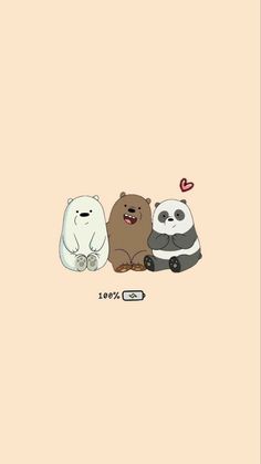 three polar bears sitting next to each other on top of a pink background with the words love