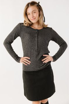 Buttery soft, women's henley top #wardrobestaple #layering #winteroutfitinspo #winteroutfits #stylishworkoutfits #longsleevetops Women's Henley, Henley Top, Fall Wardrobe, Ribbed Fabric