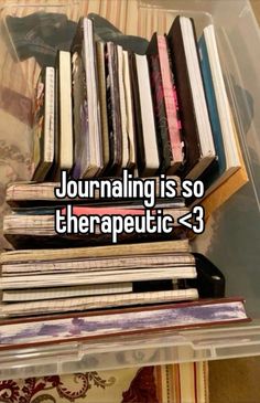 a stack of books with the words journaling is so therapeuti - 3