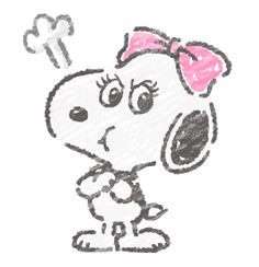 a child's drawing of a dog with a pink bow on its head and tail