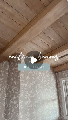 Amanda Vernaci | Come Stay Awhile on Instagram: "Follow @comestayawhile for more budget-friendly DIY projects! 💪🏼 

BEAM DREAMS 😍😍😍 one of my favorite projects from 2024 was adding this feature to our ceiling in the half bathroom. I cannot believe I did that! It totally elevated this space and added so much warmth and character. What do you think?!

FAQs:
Stain color: 2 coats early American, 2 coats weathered oak
Ceiling planks: 1/4in sande plywood ripped into 5in strips
Beam size: 4.5in tall x 5.5in wide
Bathroom size: 7.5ft x 5ft

#diyhomeprojects #fauxbeams #homeimprovementprojects"