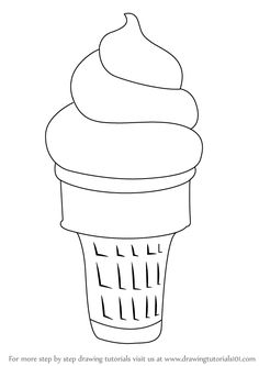 an ice cream cone is shown in black and white with the words, for more step by