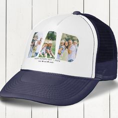 DAD father's day hat (or edit for any occasion!) personalized with 3 of your favorite photos which are displayed in the shape of the word DAD. You can also edit all of the wording inside and out. If you have any problems getting your photos to look good in the letter cutout template, I recommend to crop them to portrait format before uploading. Please browse my store for more gifts for dad. Father's Day Scripture, Fathers Day Songs, Photo Letters, Unique Gifts For Dad, Fathers Day Photo, Cool Fathers Day Gifts, Baseball Trucker Hat, Fathers Day Sale, Fathers Day Shirts