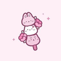 a pink wallpaper with an image of a cartoon character holding onto a stuffed animal