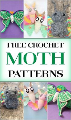 free crochet moth patterns for the month of march, including stuffed animals and knitted scarves