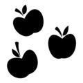 three apples are shown in black and white