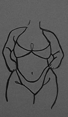 a drawing of a woman's torso in black and white