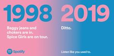 a pink and blue poster with the words'1989 - 2019'written on it