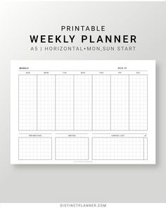 Undated Weekly Planner Printable A5, Horizontal Weekly Inserts, Minimalist Weekly Journal, Sun Mo... plrplanner #digitaplannerandroid #homeschoolplannerprintable #freebloggingplanner🍞