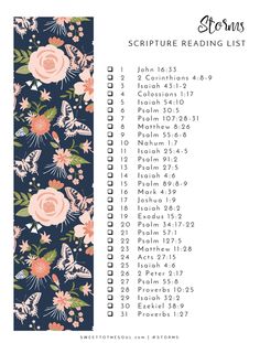 a printable bible study with the words, numbers and symbols in pink flowers on a blue background