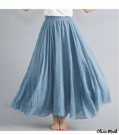 Olivia Mark - Forest Art Linen Cotton Half-Skirt with Elastic Waist, A-Line Long Solid Color Swing Skirt Formal Wrap Dress, Sheer Maxi Dress, Wrap Around Dress, Half Skirt, Elegant Skirt, Fairy Dress, Flowy Skirt, Knee Length Skirt, Types Of Skirts