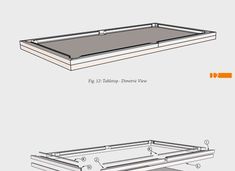 an image of a bed frame with measurements for the top and bottom side, shown in three different views