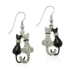 PRICES MAY VARY. Whimsical Cat Design: Adorn your ears with these charming Crystal Cat Earrings. Featuring one black cat and one adorned with clear crystals, their intertwining tails symbolize perfect love, making them an ideal accessory for any kitty lover. Perfect for Cat Enthusiasts: Ideal for women who appreciate fashion and adore feline companions, these earrings are a delightful way to showcase your love for cats while adding a touch of elegance to your ensemble. Lightweight and Comfortabl Party Jewelry With Cat Design And Cat Ears, Party Jewelry With Cat Design, Cute Cat Design Earrings For Party, Crystal Cat, Whimsical Cats, Cat Brooch, Perfect Love, Cat Jewelry, Cat Earrings