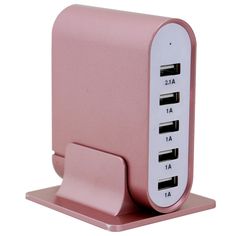 a pink charger with four usb ports