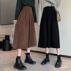 Women's Corduroy Midi Skirts Vintage Black High Waist A-line Skirts Female Autumn Winter Fashion Long Skirt Faldas Mujer Black-XL Stylish Midi Skirt, Long Flared Skirt, Skirts Vintage, High Waist Long Skirt, Vintage Corduroy, Skirts Midi High Waisted, Long Skirts For Women, Half Skirt, Mermaid Skirt