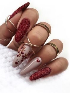 Christmas Nails 2019, Red Christmas Nails, Acrylic Coffin, Red Nail, Nails 2020, Nails Almond