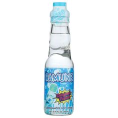 a bottle of water that is on a white background with the words ramune in it