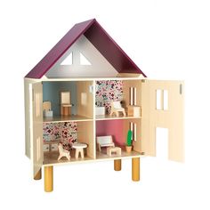 a doll house with furniture and accessories on the inside is shown in full color wood